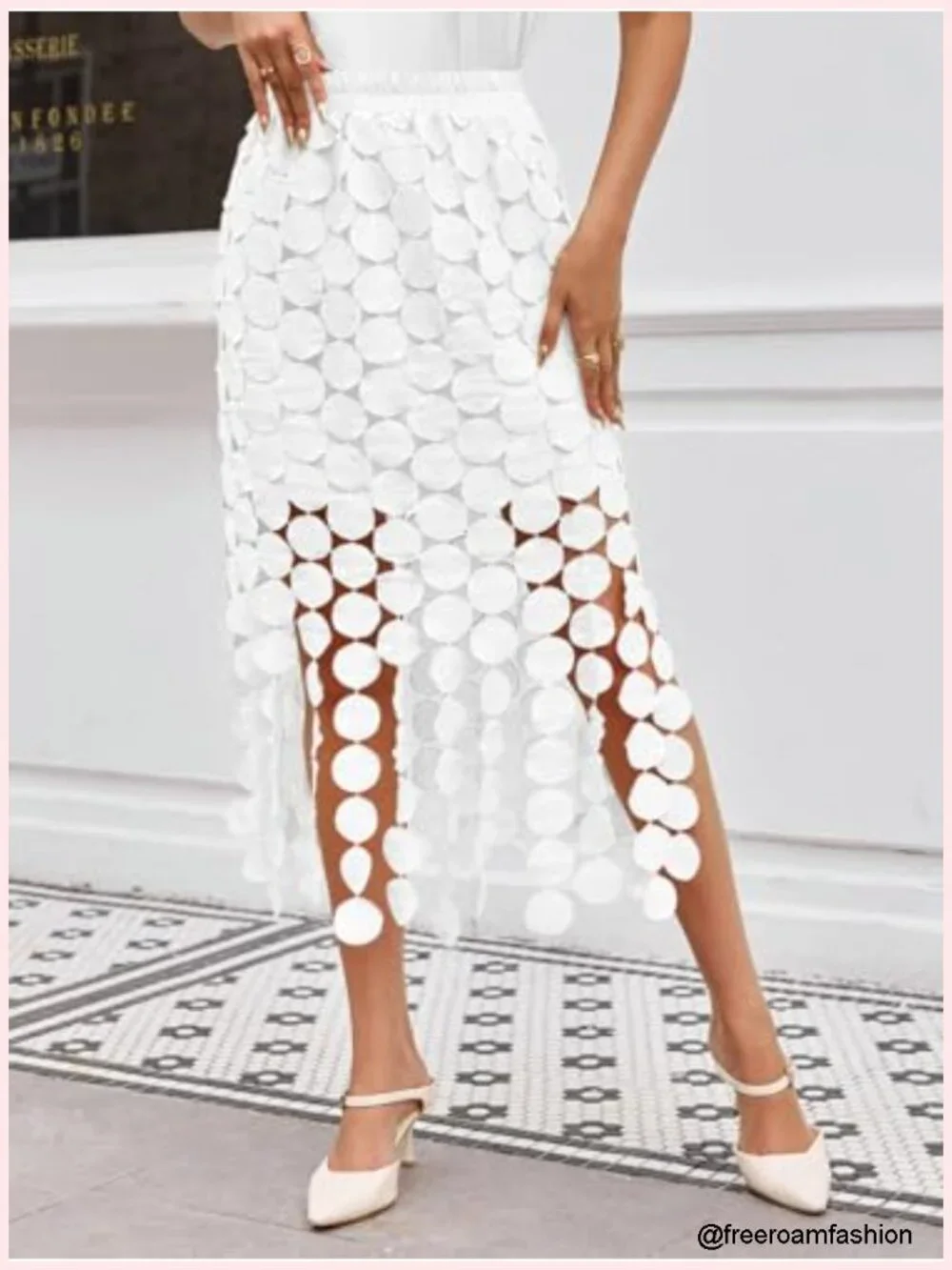 Boho High Waist Maxi Skirt with Hollow Out and Fringe Hem